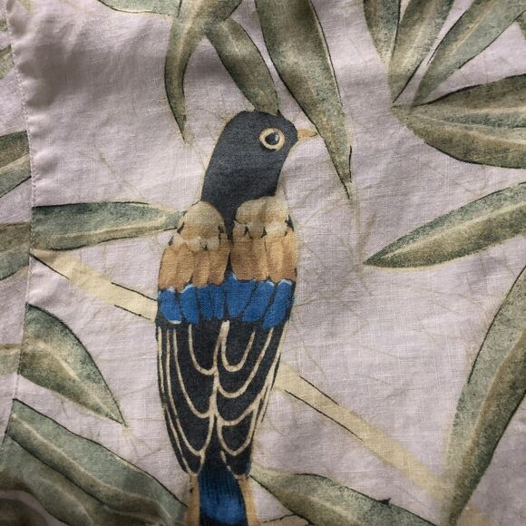 Tommy Bahama XL Linen Hawaiian Camp Shirt Parrot Bird Palm Leaf Tropical Aloha - Picture 7 of 7